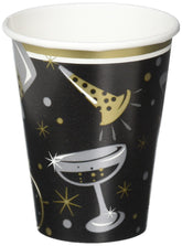 Elegant New Year Party Cups Tableware, Black, Paper , 9 Ounces, Pack of 36
